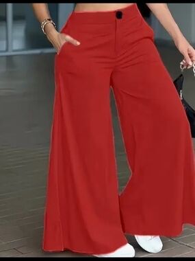 High-Rise Wide Leg Pants — ..Dark Red